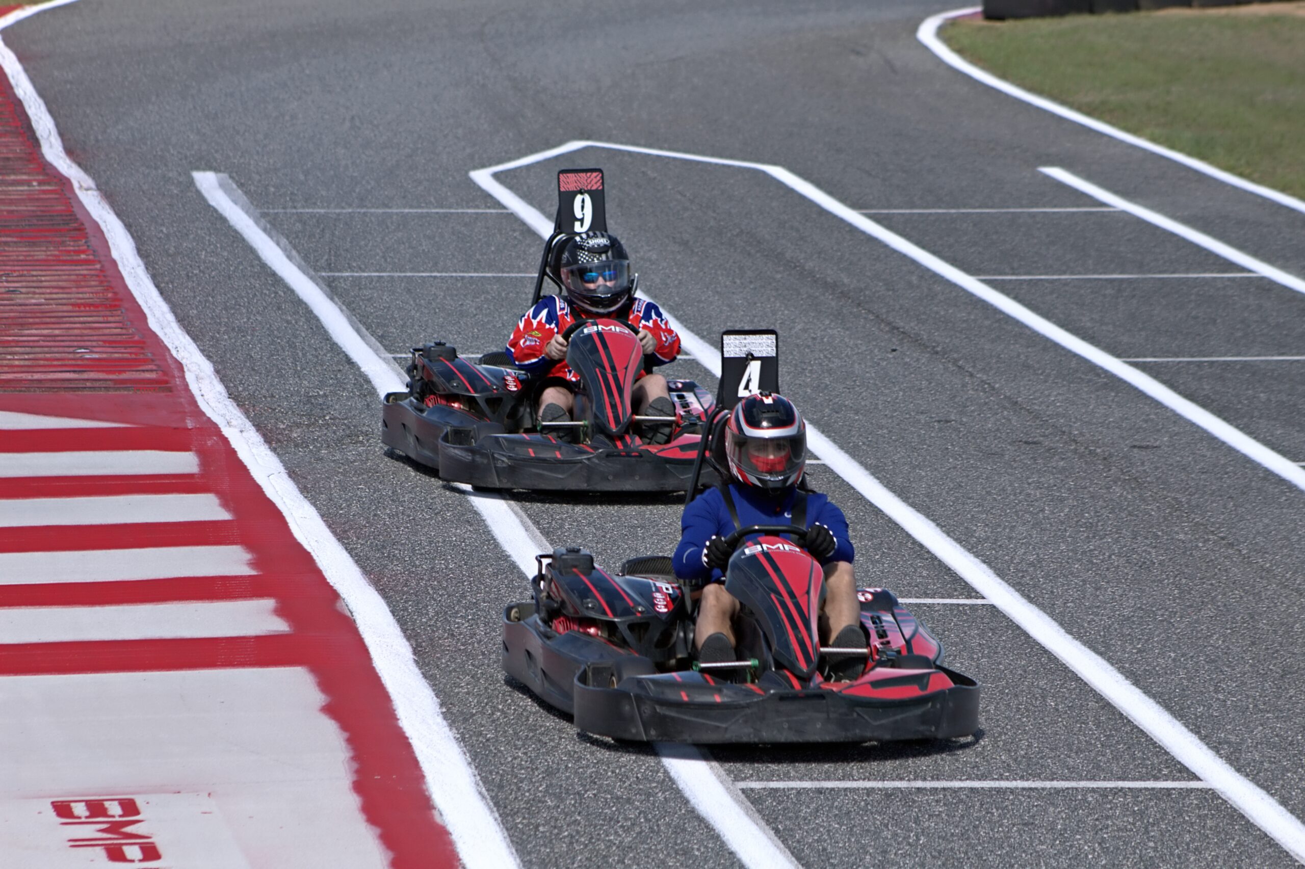 High-speed go kart race on outdoor track in Florida